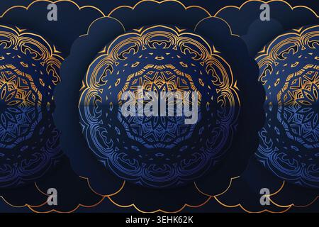 Intricate Mandala Ornament In Gold On Rich Dark Blue Background Stock Vector