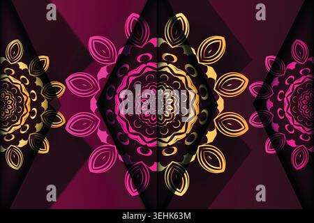 Royal Gold Mandala Pattern On Deep Red Background With Concentric Depth Stock Vector