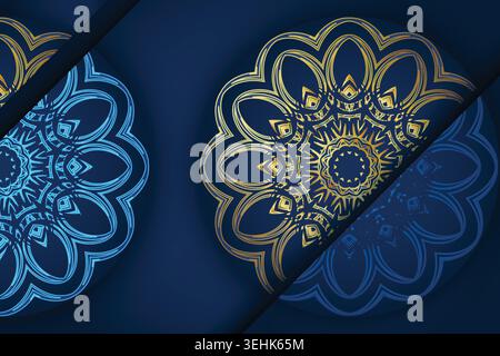 Symmetrical Gold And Blue Ornament Background With Star Motif Elements Stock Vector
