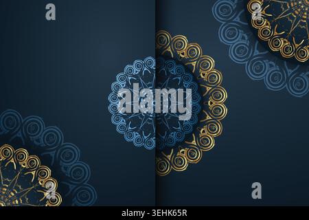 Luxury Kaleidoscope Mandala Artwork In Deep Blue And Golden Yellow Stock Vector