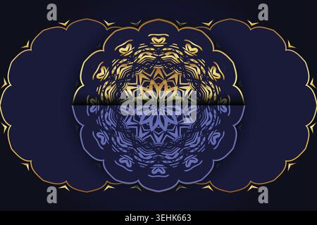 Elegant Star Shaped Mandala Design On Dark Blue Gradient Background Stock Vector