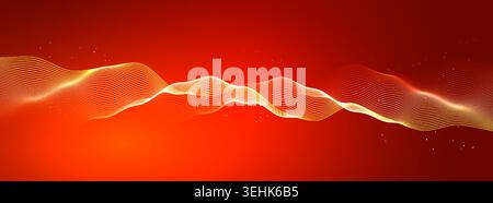 Abstract Wave Energy Digital Data Flow Red Golden Light Lines Futuristic Technology Background Dynamic Motion Glow Spectrum Banner Vector Illustration Stock Vector