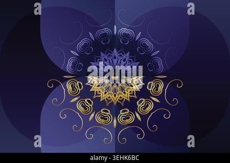 Artistic Gold Mandala Pattern With Layered Geometric Blue Background Stock Vector