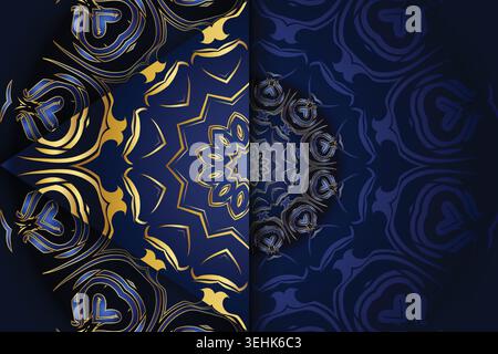 Luxury Deep Blue Background With Intricate Gold Mandala Ornament Stock Vector
