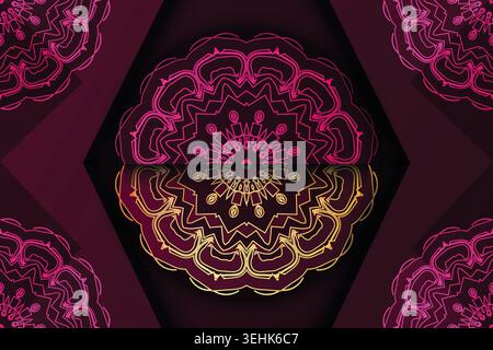 Elegant Maroon Mandala Artwork With Glowing Star Like Central Motif Design Stock Vector
