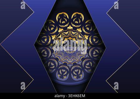 Sophisticated Gold And Navy Blue Mandala Background With Symmetry Stock Vector
