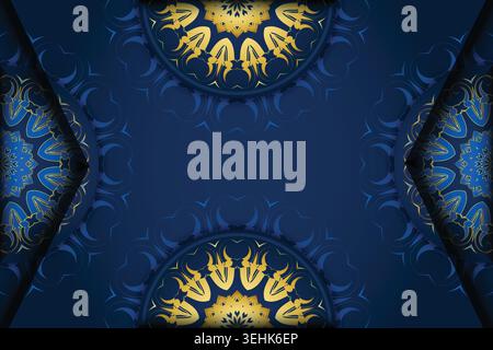 Intricate Gold Mandala Pattern In Elegant Navy Blue Decorative Style Stock Vector