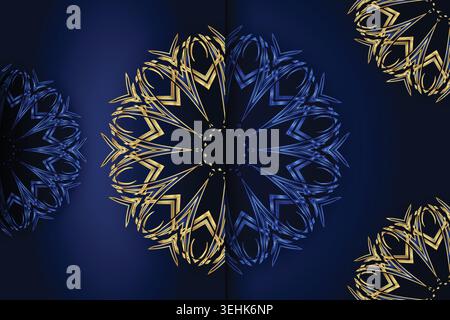 Mesmerizing Geometric Mandala Pattern With Blue Gold And White Colors Stock Vector