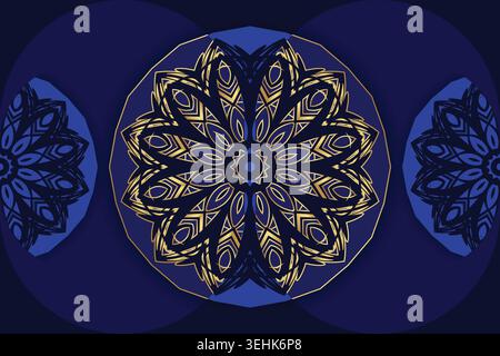Decorative Blue And Gold Mandala Background With Layered Circular Motifs Stock Vector