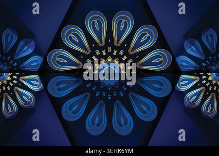 Intricate Blue Gold And White Mandala Design With Overlapping Circular Patterns Stock Vector