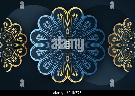 Repeating Mandala Background With Intricate Gold And Blue Ornament Design Stock Vector