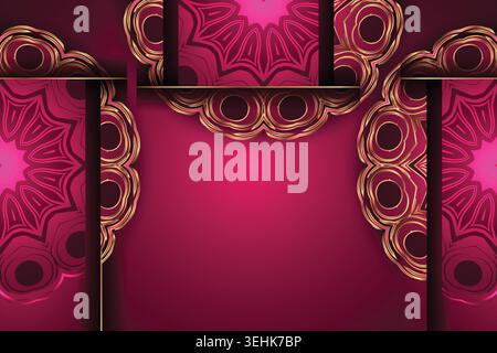 Hexagonal Mandala Design With Pink Purple And Gold Glow Geometric Floral Art Stock Vector