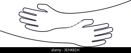 Support Care Logo Connection Helping Hands Banner. Charity Empathy Symbol Community Outreach Social Assistance Volunteer. Minimalist Line Art Two Stock Vector