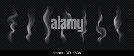 White swirling smoke and vapor isolated on dark backdrop Stock Vector