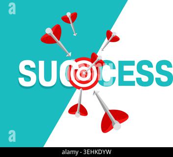 Success concept with copy space - business strategy and targeting success - bulls eye hit in archery, target and flying arrows - vector Stock Vector