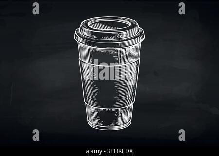 Chalk drawn takeaway coffee cup on blackboard background Stock Vector