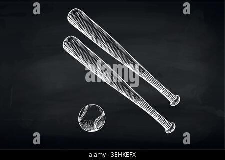 Chalk drawn baseball bats and ball on blackboard background Stock Vector