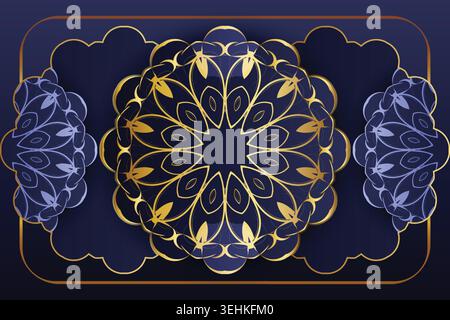 Elegant Ornate Floral Mandala Pattern With Gold Details On Dark Maroon Canvas Stock Vector
