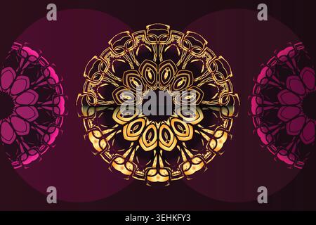 Intricate Kaleidoscopic Mandala Pattern With Pink Purple And Gold Details Stock Vector