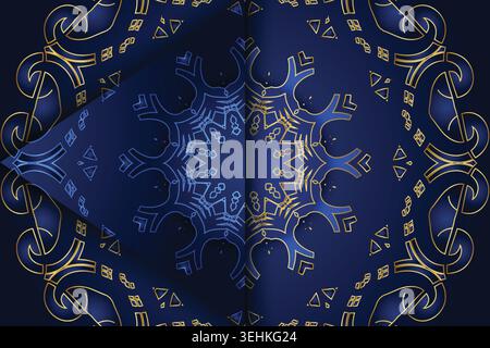 Glowing Abstract Blue And Gold Ornamental Mandala Background Design Stock Vector