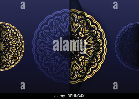 Luxury Abstract Geometric Design With Blue And Gold Radiant Symmetry Stock Vector