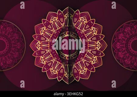 Ornate Gold And Red Mandala Design Inside Circular Frame Luxury Symmetrical Art Stock Vector