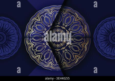Symmetrical Neon Mandala Background With Abstract Flowing Ornamental Lines Stock Vector