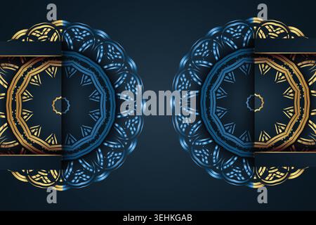 Neon Gold And Blue Geometric Mandala Abstract Kaleidoscope Star Design Stock Vector