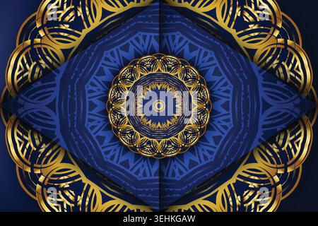 Artistic Blue And Gold Mandala Background With Elegant Symmetry Stock Vector