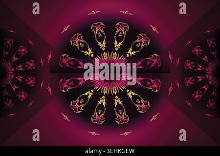 Intricate Geometric Mandala Art With Rich Red Tone And Golden Accents Stock Vector