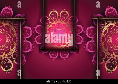 Ornate Gold And Purple Mandala Design On Deep Purple Background With Reflection Effect Stock Vector