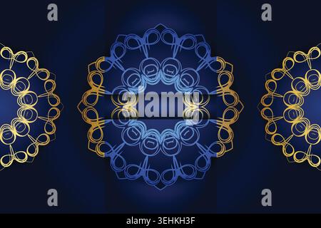 Deep Blue Background With Intricate Gold Mandala And Floral Design Stock Vector