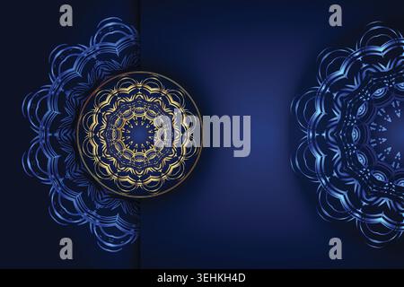 Symmetrical Mandala Pattern On Deep Blue Background With Radiating Swirls Stock Vector