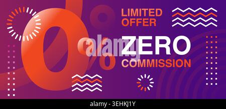 0 percents banner - zero commission special offer layout template with abstract elements on bright background - vector promo limited offers Stock Vector