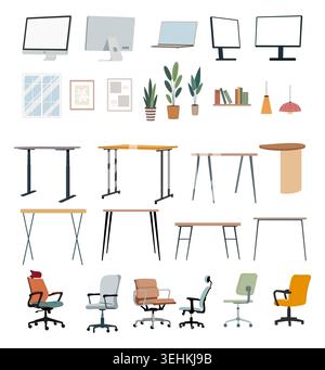 Flat vector collection of modern office furniture  Stock Vector