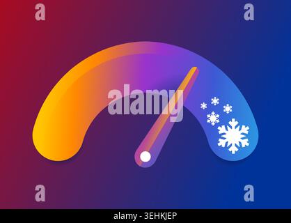 Cold snap concept - temperature measurment scale with lowering indicator and snowflakes. Vector illustration Stock Vector