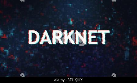 Darknet inscription in glithched style over dark pixelated background Stock Photo