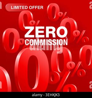 0 means free - zero commission square banner or poster for credit company offers - isolated vector illustration with many zero and percent Stock Vector