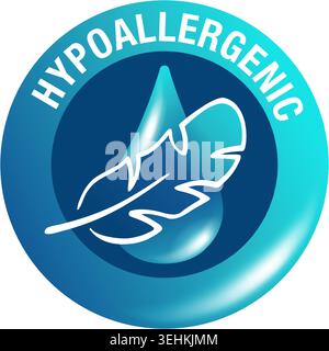 Hypoallergenic tested pictogram 3D icon. Circular stamp shape with drawn feather - package warning label or dermatology test tag - flat Stock Vector