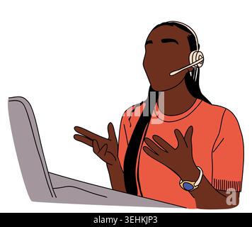 Customer support agent in headset while speaking Stock Vector