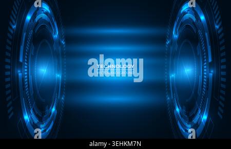 Futuristic blue HUD interface with glowing circular elements and layered light effects. Technology abstract background. Advanced digital control panel Stock Vector