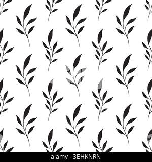 Minimalist continuous background featuring elegant detailed branches with leaves drawn in linear style for fashion fabric wallpaper and organic design Stock Vector