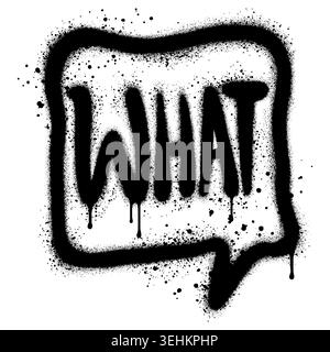 Speech bubble icon in Spray Painted Graffiti style Sprayed with the word What. Stock Vector