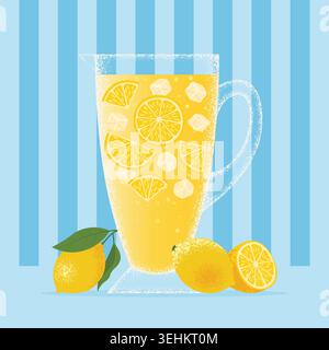 Refreshing lemonade. Summer soft drink with lemon. Vector illustration in flat style Stock Vector