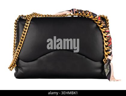 Black Leather Handbag with Gold Chain Stock Photo