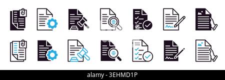 Check list icons. Checklist clipboard compliance or line stroke report. Task paper board with plan test note. Paperwork documents, certification and policy item. Vector simple design isolated set Stock Vector