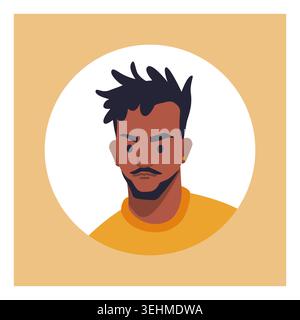 Male avatar. Minimal profile portrait icon, user account identity and social media profile concept. African black man. Face in circle. Round label. Vector cartoon flat style isolated illustration Stock Vector