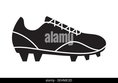 black silhouette of soccer cleats shoes, football footwear icon for sports design, athletic branding, training, and competition themes- vector illustr Stock Vector
