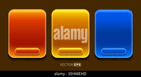 Vibrant Glossy UI Elements, a trio of colorful rounded buttons or frames in red, yellow, and blue. Vector illustration Stock Vector