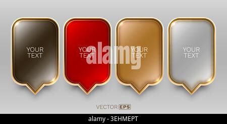 Glossy golden speech bubbles set for text. Modern elegant info banners for display. Vector illustration. Stock Vector